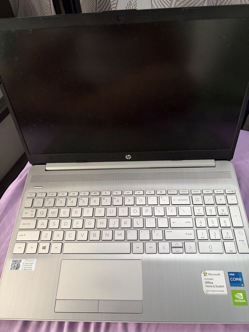 HP Laptop with Intel Core i5 (Category: Laptops & Notebooks) located in Lucena. Submitted by louisedlr (Listing ID 1431368332, Image 2). Description: Slightly negotiable price - Silver HP laptop - Intel Core i5 processor - Full keyboard - Built-in webcam - Includes Microsoft Office Home & Student - Features stickers on the top cover Last price negotiable .