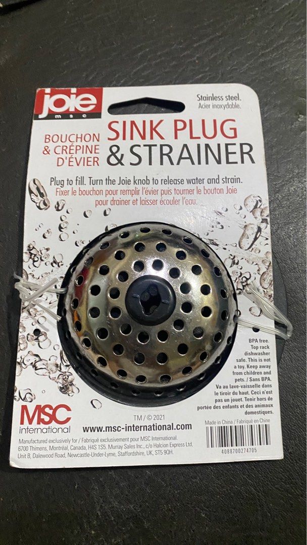 Joie Sink Plug & Strainer (Category: Other Kitchenware & Tableware) located in Quezon City. Submitted by superbargo_kevkate (Listing ID 1431278896, Image 2). Description: Joie Sink Plug & Strainer . Stainless steel. Diameter - 4.5"". Inner stainless strainer- 3"..