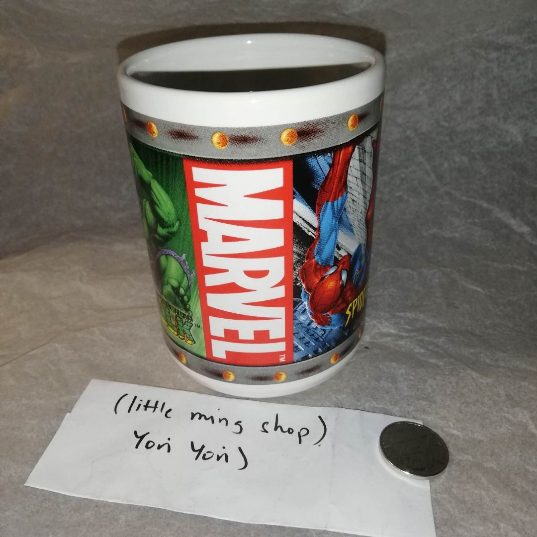 Licensed Vintage Spiderman & Hulk Marvel Characters 2003 Heroes Comic Characters Ceramic Mug (Category: Vintage Collectibles) located in Manila. Submitted by littlemingshop (Listing ID 1431283005, Image 2). Description: 04-10-2026 Old, Licensed , Nice Collection, Never used it, Good condition No box, 500ml This Marvel coffee mug is the perfect addition to any superhero collection. Featuring Spider-Man and other beloved comic characters, this medi