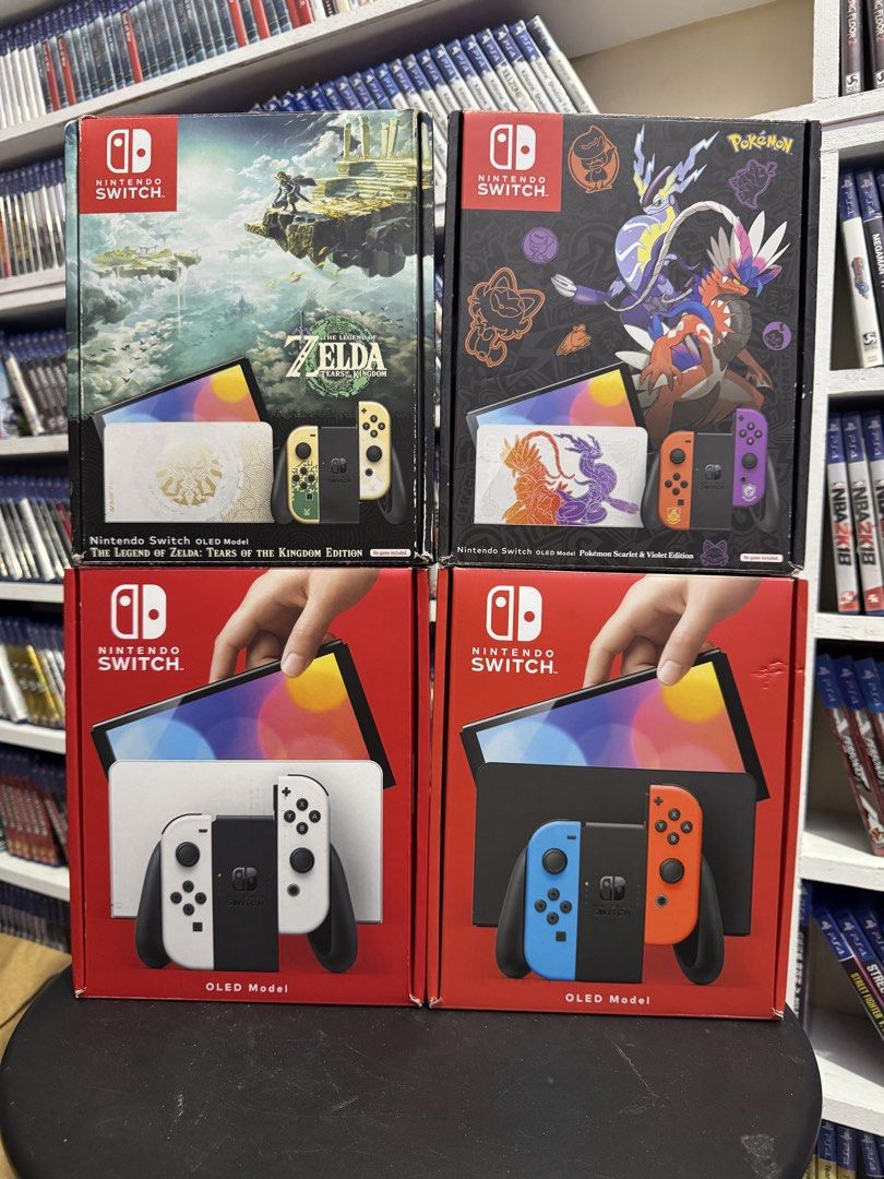 Nintendo Switch OLED (Category: Nintendo) located in Manila. Submitted by 828gamingphmnl (Listing ID 1431309232, Image 1). Description: Nintendo Switch OLED Consoles Complete package lahat. No games. Games are sold separately. P9,495 - Red / Blue P9,995 - White (almost new, 2 months old) P10,495 - Pokemon Scarlet & Violet Edition P10,495 - Legend of Zelda TOTK Edition Physical store @ Sampaloc, Manila 1 month replacement warranty Walk in / COD av
