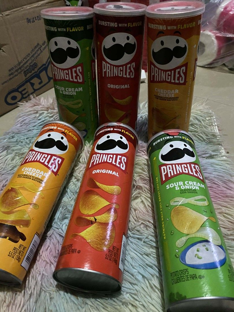 Pringles Chips - Sour Cream & Onion, Original, Cheddar (Category: Packaged & Instant Food) located in Quezon City. Submitted by moonchayo (Listing ID 1431362739, Image 1). Description: - Assorted Pringles flavors available! - Sour Cream & Onion: 5.5 oz - Original: 5.2 oz - Cheddar flavor also available - Great for snacking!.