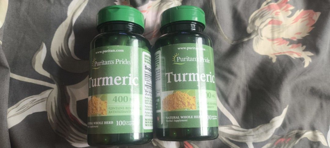 Puritan's Pride Turmeric 400mg （分類：健康補充品 - 維他命及補充品）位於 Hong Kong。 由 peterthepainter 提交（商品編號 1431194000，圖片 1）。簡介： Two bottles of Puritan's Pride Turmeric 400mg supplements. Each bottle contains 100 capsules. The expiration date is 06/25. The supplements are for general health and wellness. Please consult your doctor before use if you are pregnant or taking any medication.。