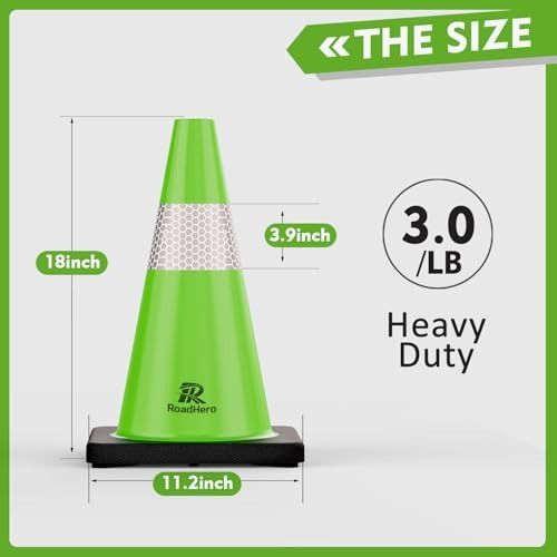 RoadHero (8 Pack) Traffic Safety Cones 18 Inch with Black Weighted Base ...