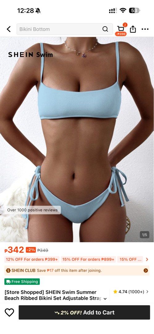 SHEIN Swim Summer Beach Ribbed Bikini Set (Category: Bikinis & Swimsuits) located in Taguig. Submitted by prjbears (Listing ID 1431220015, Image 2). Description: For sale! Baby Blue Summer Beach Ribbed Bikini Set (Size: M) RFS: Bought two pairs accidentally. Brand New! Original Price: ₱342 Discounted Price: ₱287 Selling it for ₱250!.