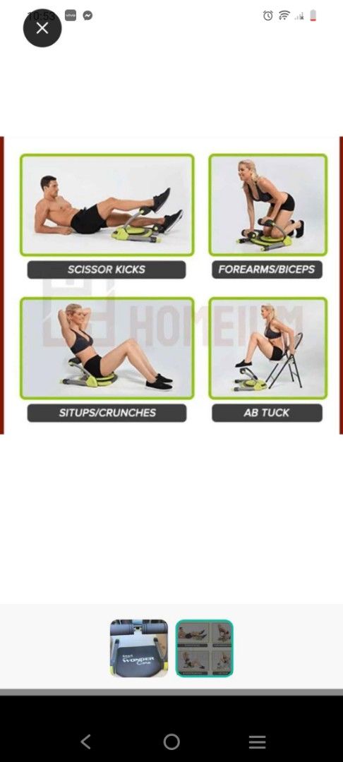 Smart Wonder Core Ab Machine Preloved SALE (Category: Cardio & Fitness Machines) located in Carmona. Submitted by mickelrein (Listing ID 1431210081, Image 3). Description: Get this Smart Wonder Core abs Trainer to help in your everyday home workout ‼️💪 Lots of abs and leg exercises to try with this foldable ,handy exerciser!! See la zada price in the last few photos📌 5 PCs available on hand!! With minor scratches which are normal signs of usage