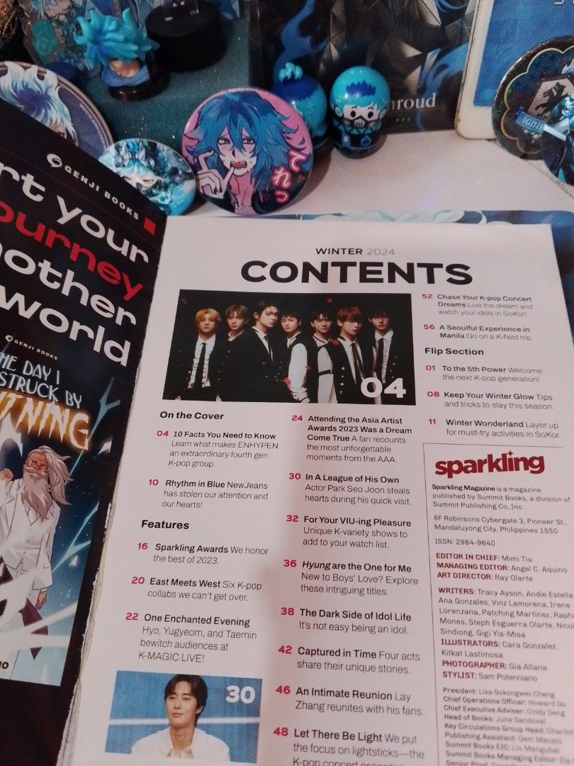 Sparkling KPOP Magazine Winter 2024 (Category: Magazines) located in Cavite. Submitted by gloomura1 (Listing ID 1429386934, Image 3). Description: Sparkling Magazine Winter 2024 edition featuring New Jeans and Enhypen. Includes articles on K-pop, 5th gen groups, and more. Contains content pages and articles. It changes orientation, this is one book I was gifted this just last year at Christmas, it's almost brand new because it still had it's og p