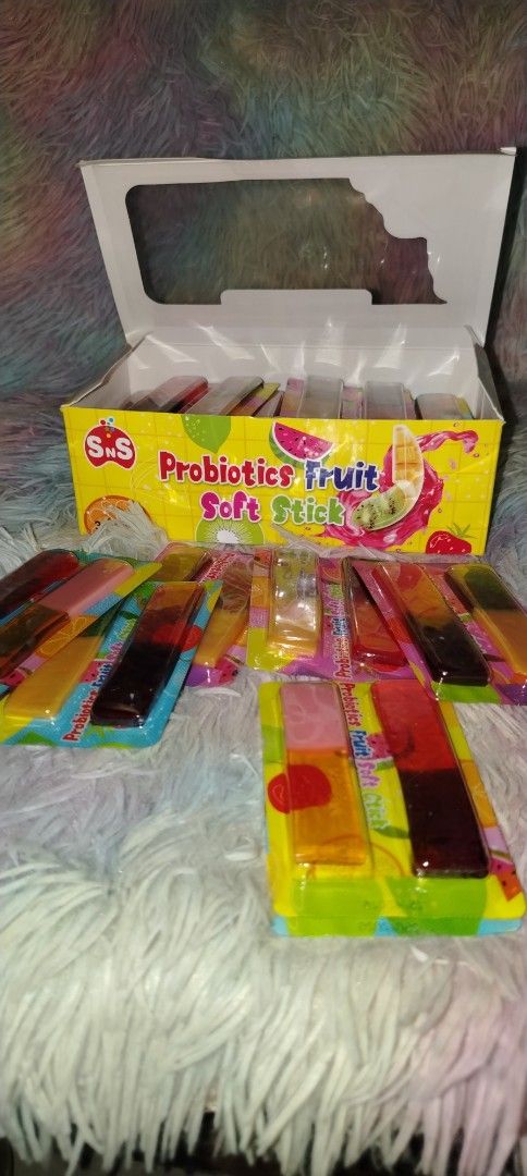 S&S Probiotics Fruit Soft Stick Candy (Category: Health Food, Drinks & Tonics) located in Quezon City. Submitted by moonchayo (Listing ID 1431362932, Image 1). Description: - S&S Probiotics Fruit Soft Stick candies - 30 soft sticks per box - Assorted delicious fruit flavors - Fun and shareable snack - Features vibrant fruit-themed packaging.