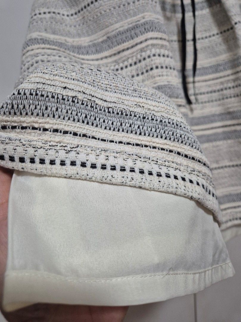 Cream with stripe dress (Category: Dresses) located in Manila. Submitted by sorayabarr50152 (Listing ID 1431301636, Image 3). Description: Dress features a striped pattern in neutral tones. It has short sleeves and a fitted waist, accentuated by a black belt. It can fit Large to XL..