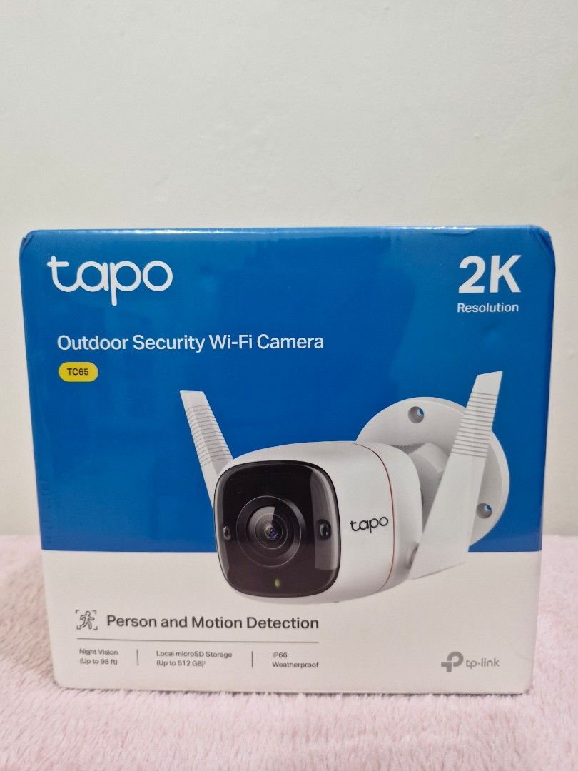 Tapo Outdoor Security Wi-Fi Camera TC65 (Category: Cameras) located in Paranaque City. Submitted by chercami (Listing ID 1431253431, Image 1). Description: TAPO WIFI CCTV TC65 + 64gb sd card Brand new & sealed Can be used indoor or outdoor Can be viewed & managed via Tapo app Rfs: owner no longer needs it Pick up from caretaker: Imus, Cavite Delivery via lalamove after payment. No cod, but can consider payment upon pick up by buyer or lalamove (b
