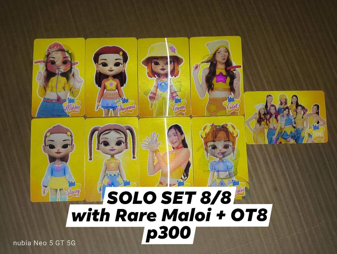 Trading Cards - Solo Sets, Duo Sets, and More (Category: Raw Singles) located in Bulacan. Submitted by johnreycapa (Listing ID 1431337706, Image 3). Description: Selling various trading cards. Solo sets are available for ₱30 each, and a 7/7 set is ₱160. A solo set 8/8 with a rare Maloi card is ₱250. Other cards are priced individually, with duo sets at ₱75. Some cards are available for trade. Freebies are included with certain purchases. Contact 