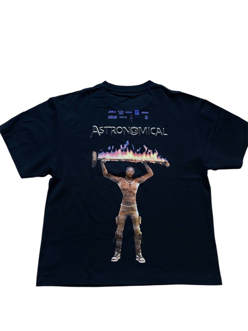 Travis Scott Astronomical Cactus Jack T-shirt (Category: Tshirts & Polo Shirts ) located in Manila. Submitted by commonselection (Listing ID 1431184546, Image 3). Description: Travis Astronomical Cropped boxy Large 27 x 22 Issue: Hairline cracks on Flame. Please see last photo. Thank you.