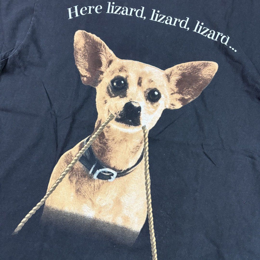 vintage Taco Bell t-shirt from 1998 features the iconic chihuahua character with the phrase "Here lizard, lizard, lizard..." printed on the front. (Category: Tshirts & Polo Shirts ) located in Quezon City. Submitted by dufflebag_boy (Listing ID 1431317049, Image 3). Description: vintage Taco Bell t-shirt from 1998 features the iconic chihuahua character with the phrase “Here lizard, lizard, lizard...” printed on the front. -Price: 2,500 -size: xl