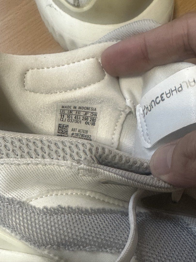 Adidas AlphaBounce Kolor Sneakers (Category: Sneakers) located in Mandaluyong City. Submitted by marceditems (Listing ID 1431534630, Image 2). Description: Adidas AlphaBounce Kolor sneakers. Features a white and grey colorway. The size is US 11, UK 10.5, and FR 45 1/3. .