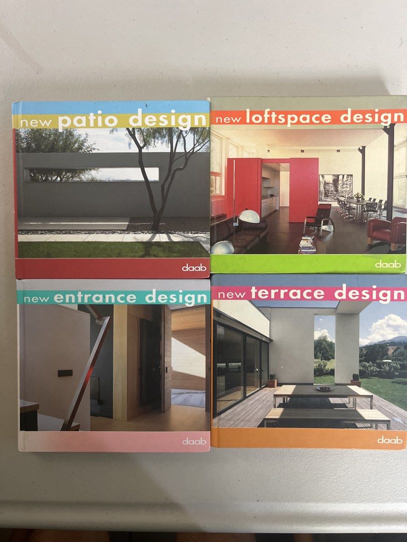 Architecture Book: New Design Books Set (Category: Magazines) located in Manila. Submitted by datanotions (Listing ID 1431392534, Image 1). Description: - Set of 4 design books - Covers patio, loft, entrance, and terrace designs - Published by daab - Showcases architectural designs and interior concepts - Perfect for design enthusiasts.
