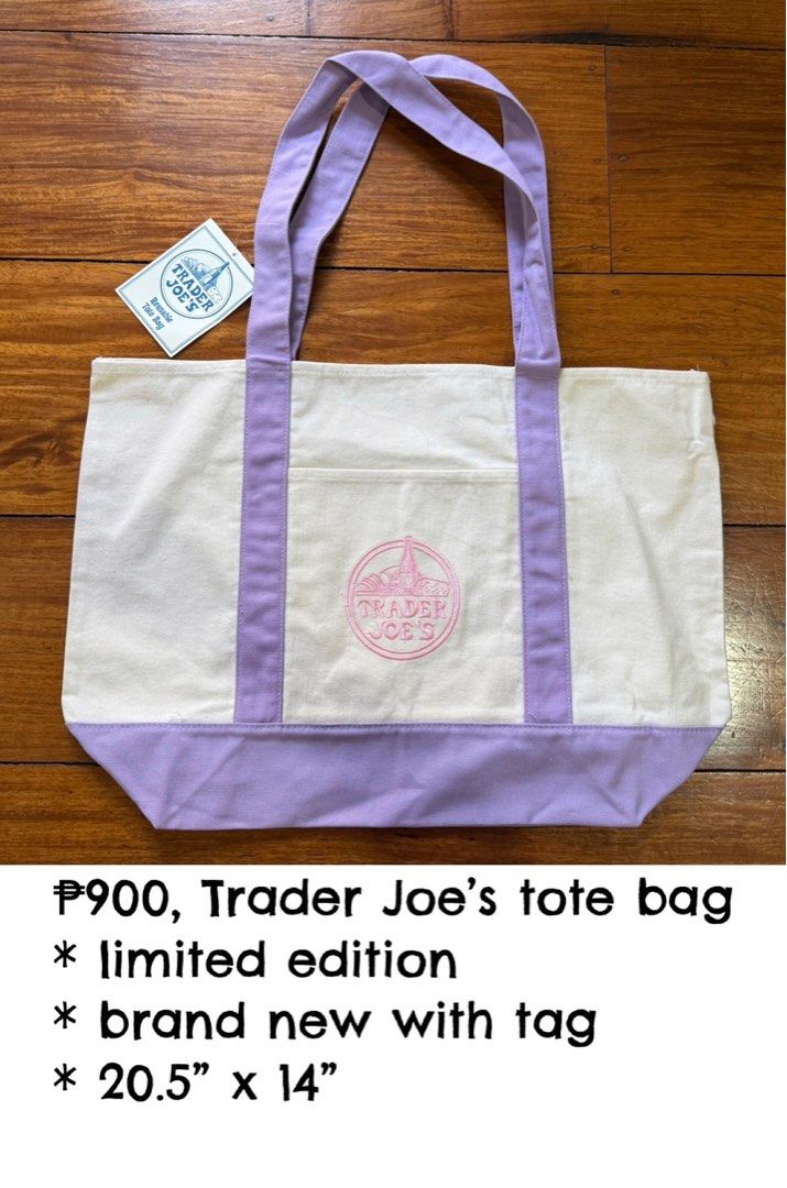Authentic Trader Joe’s Limited Edition Tote Bag (Category: Tote Bags) located in Quezon City. Submitted by itstrickyvicky (Listing ID 1431562805, Image 1). Description: Lined up for this one. Purchased in the US April 2026.