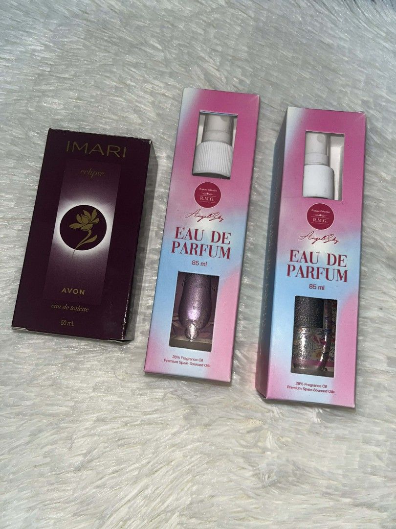 Avon Imari & RMG Eau De Parfum (perfume set take all) (Category: Fragrance & Deodorants) located in Bulacan. Submitted by _declutterina_ (Listing ID 1431563445, Image 1). Description: TAKE ALL FRAGRANCES FOR ONLY 450! - Avon Imari Eclipse - 85% full - RMG inspired perfumes: *Flora - 95+% full *Wisteria & Lavender - 98-99% full RFS: Imari is an extra, not a fan of the RMG scents -no return, no exchange -buy at your own risk (if blind buy) -complet