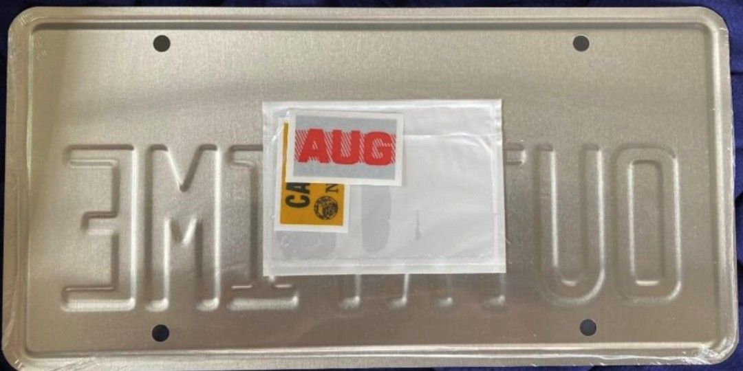 Back To The Future Movie Plate Prop (Category: Vintage Collectibles) located in Mandaluyong City. Submitted by lomeng (Listing ID 1297640600, Image 3). Description: BACK TO THE FUTURE DeLorean Time Machine > Brand New and Sealed > Made from US > Standard USA plate dimensions (12" x 6") > Sticker kit included (California ’86 & AUG) > Exact Replica > Metal Stamped / Embossed Aluminum.
