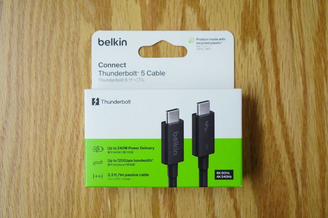 Belkin Connect Thunderbolt 5 Cable 數據線 (240W / 80Gbps / 1M) （分類：電腦線、轉接線及轉換器）位於 Hong Kong。 由 wingka12 提交（商品編號 1431551548，圖片 1）。簡介： 全新未用過，冇單，冇保養。 Belkin Connect Thunderbolt 5 數據線，支援高達 240W 的電源傳輸和 2000Gbps 的頻寬。 3.3 英尺長度，可傳輸數據、音頻和視頻。 支援三重顯示器，最高可達 8K@60Hz 或 5K@240Hz。 採用 100% 無塑料包裝。。