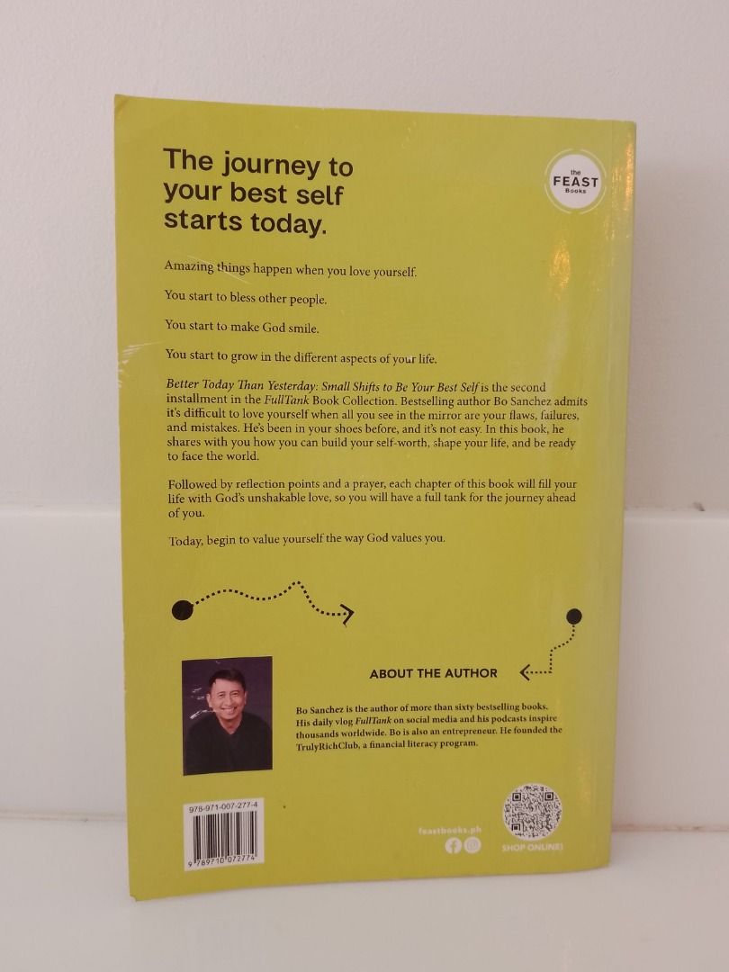 Better Today Than Yesterday by Bo Sanchez (Category: Storybooks) located in Consolacion. Submitted by sure1on2 (Listing ID 1431395797, Image 2). Description: - "Better Today Than Yesterday" by Bo Sanchez: Part of the FullTank Book Collection. - Focuses on self-love and personal growth. - Offers insights to build self-worth. - Includes daily reflection points. - Helps readers shape their lives..