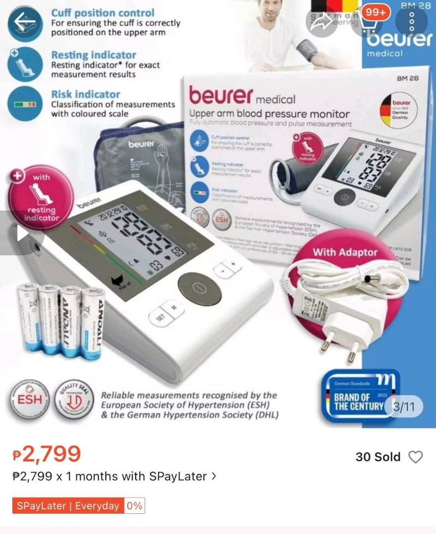 Bp monitor (Category: Health Monitors & Weighing Scales) located in Marikina City. Submitted by caiteeekat (Listing ID 1431548706, Image 3). Description: New arrival‼️‼️ Brandnew original Beurer BM 27 Upper Arm Blood Pressure Monitor. ✅✅ Sale sale 1,900‼️‼️ Market price 2,750❌❌.