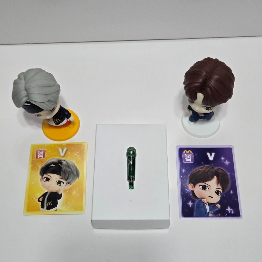 BTS Mic Badge V and 2025 MCDO TinyTan Figures (Category: K-Wave Merchandise) located in Pasig City. Submitted by your_unniepop (Listing ID 1431522810, Image 2). Description: WTS BTS Mic Badge V and 2025 MCDO TinyTan Figures Price: Php 1,750 + shipping DP: Php 300 Balance pay after 60 days (max) DM to inquire and order Get discount if you buy more 😊.