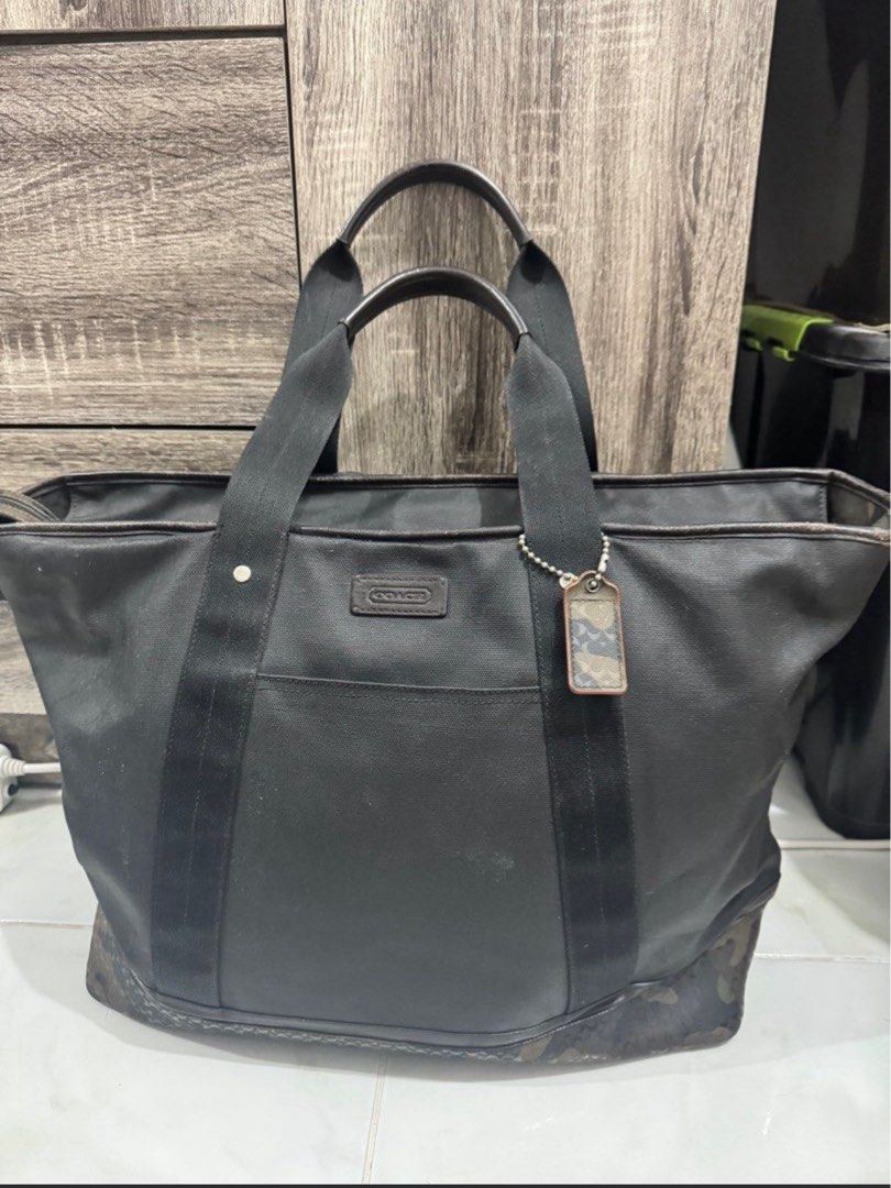 Bundle Coach Black Tote Bag and Backpack (Category: Luxury Bags & Wallets) located in Makati City. Submitted by vinxent_amazing (Listing ID 1431426215, Image 2). Description: - Coach Tote Bag: - Black handles - Camo-patterned base - Zipper closure - Includes Coach tag - Coach Backpack: - "Coach New York" in gold lettering - Front zipper pocket - Includes Coach tag Yung Backpack Black na black yan in actual Both still in Good Condition.