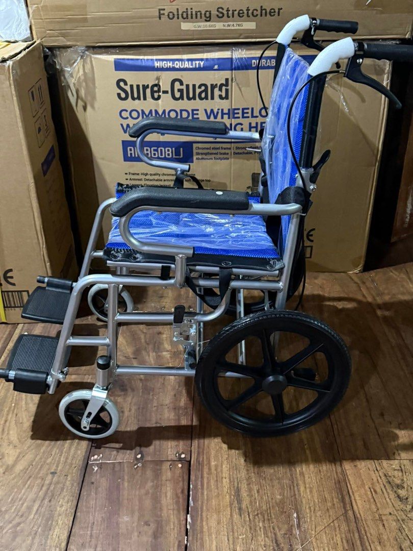 Cart type Travel Wheelchair (Category: Wheelchairs) located in Manila. Submitted by rosel2001 (Listing ID 1431415708, Image 2). Description: - Cart type Travel Wheelchair - Lightweight and foldable design - Features footrests and armrests - Includes a safety strap - Available in blue or black seat - Durable silver frame.