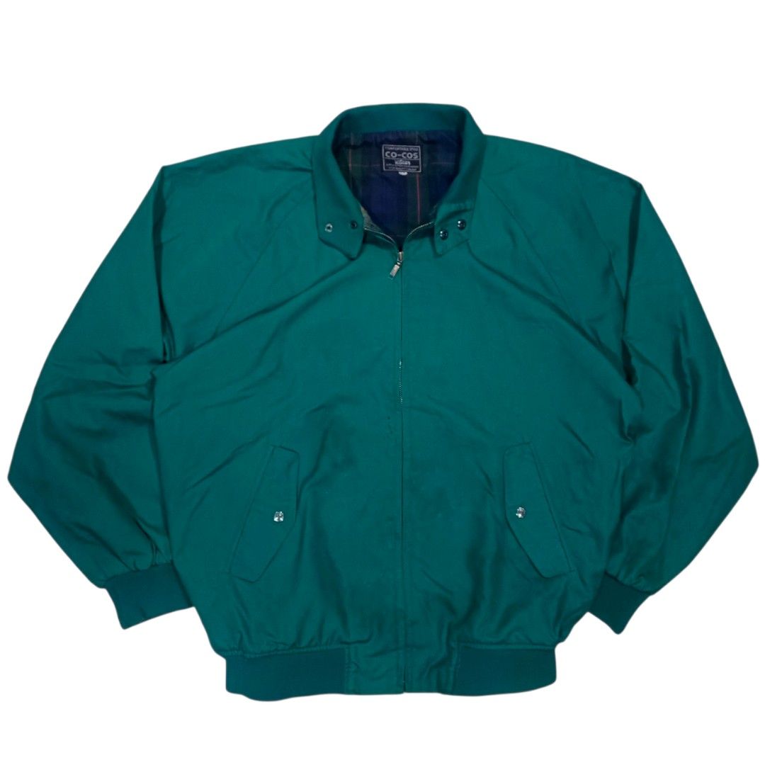 Co-Cos Kister Green Jacket (Category: Coats, Jackets and Outerwear) located in General Santos City (Dadiangas). Submitted by _jackeith (Listing ID 1431378425, Image 1). Description: - Co-Cos green jacket - Size: L - Features: - Full zip closure - Two front pockets - Collared neckline - Plaid interior lining - Ribbed cuffs and hem - Condition: Minor stains near zipper - Dimes: 27L 23W.