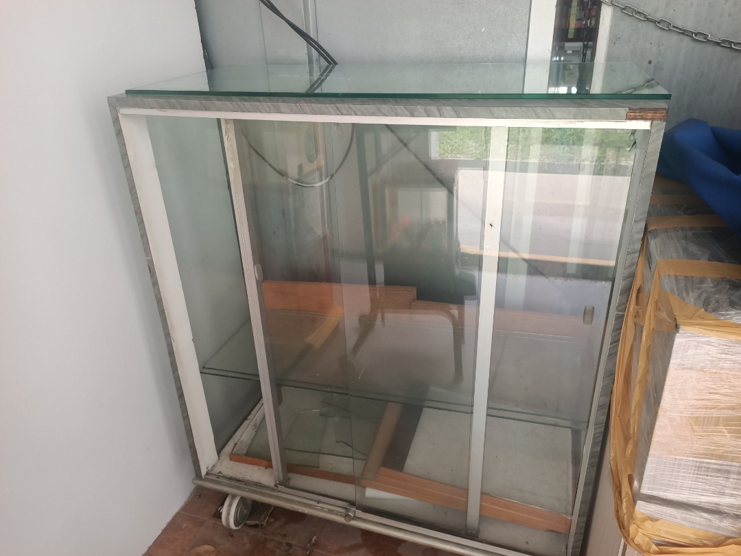 Glass Display Cabinet with Sliding Doors, Furniture & Home Living ...