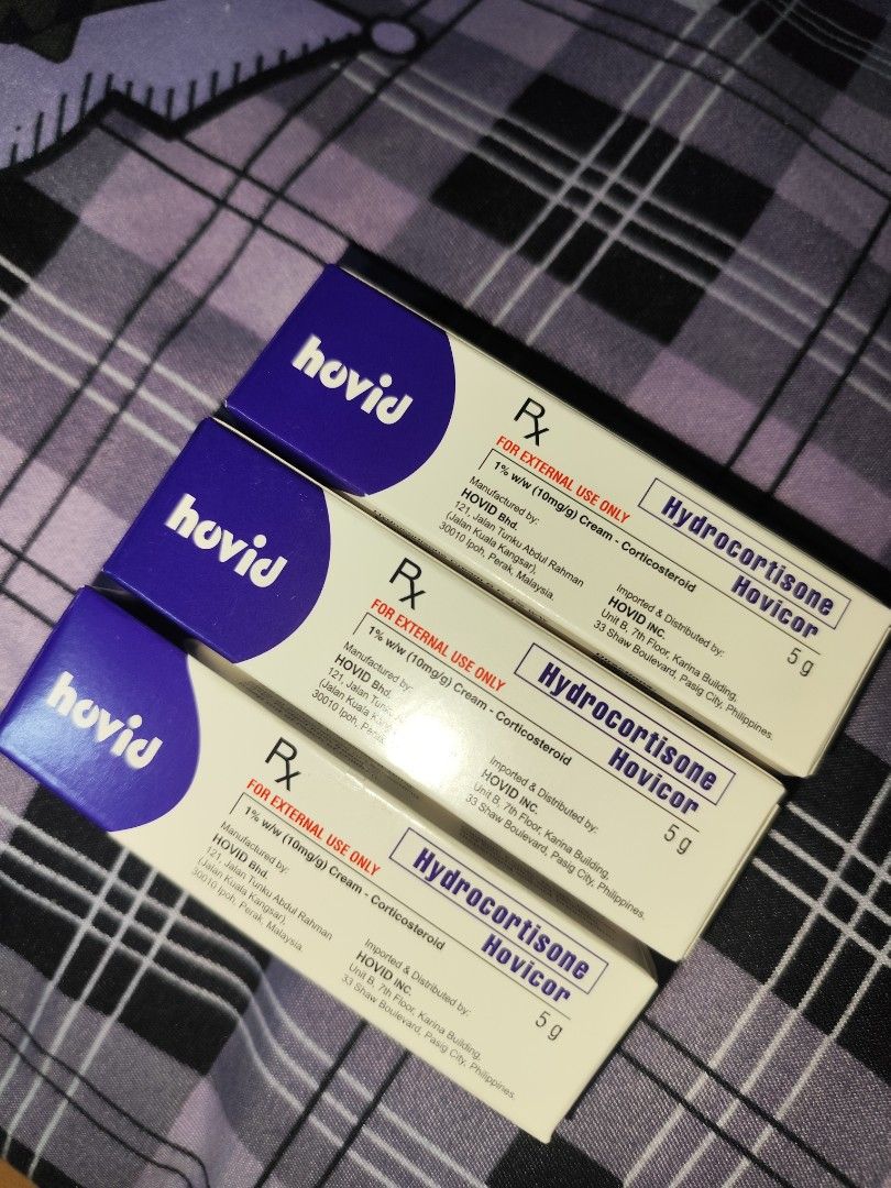 Hovid Hydrocortisone (Category: Face Care) located in Manila. Submitted by mamemiii (Listing ID 1431410228, Image 2). Description: Hovid Hydrocortisone 1% Cream is a topical corticosteroid used to relieve skin inflammation, redness, and itching caused by conditions like eczema, psoriasis, dermatitis, insect bites, and allergic reactions. It works by reducing swelling and irritation. It is typically applied in a thin layer to the affected area 1–2