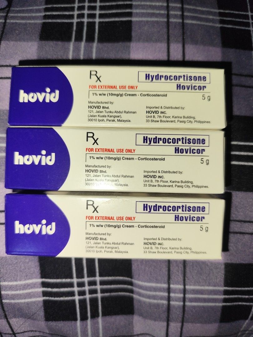 Hovid Hydrocortisone (Category: Face Care) located in Manila. Submitted by mamemiii (Listing ID 1431410228, Image 1). Description: Hovid Hydrocortisone 1% Cream is a topical corticosteroid used to relieve skin inflammation, redness, and itching caused by conditions like eczema, psoriasis, dermatitis, insect bites, and allergic reactions. It works by reducing swelling and irritation. It is typically applied in a thin layer to the affected area 1–2