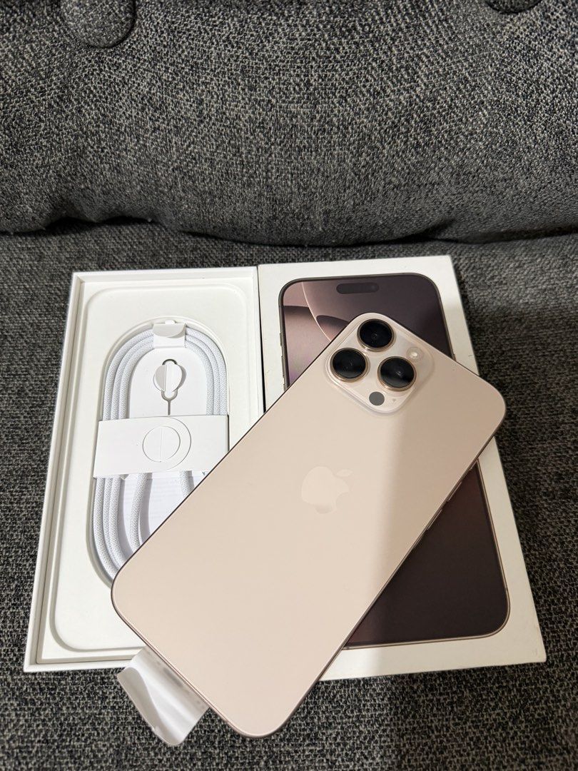 Iphone 16 Pro Max 512gb NTC Openline 2ndhand (Category: iPhone 16 Series) located in Quezon City. Submitted by legitgadgetforless (Listing ID 1431470219, Image 2). Description: Iphone 16 Pro Max 512gb in Desert Titanium color. In pristine condition, 10/10 Smoothness and in complete inclusion. No issue no hidden issue! 91% batt health. Inclusions: *Original Box (same serial num) *original cable (unused) *manuals ⭕️⭕️MOP : Bank transfer or Cash RES