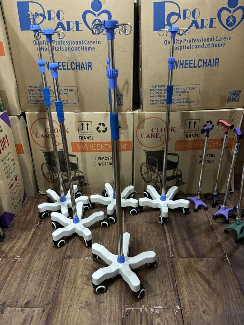 IV Drip Stand with Wheels (Category: Health Monitors & Weighing Scales) located in Manila. Submitted by rosel2001 (Listing ID 1431417277, Image 2). Description: - Sturdy IV drip stand with wheels for easy movement. - Adjustable height to suit your needs. - Features multiple hooks for hanging IV bags. - Made of durable stainless steel with a blue accent. - Ideal for hospitals, clinics, and home healthcare settings. - Designed for stability and eas
