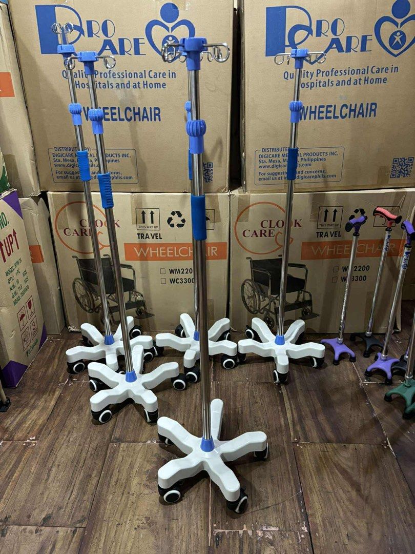 IV Drip Stand with Wheels (Category: Health Monitors & Weighing Scales) located in Manila. Submitted by rosel2001 (Listing ID 1431417277, Image 3). Description: - Sturdy IV drip stand with wheels for easy movement. - Adjustable height to suit your needs. - Features multiple hooks for hanging IV bags. - Made of durable stainless steel with a blue accent. - Ideal for hospitals, clinics, and home healthcare settings. - Designed for stability and eas