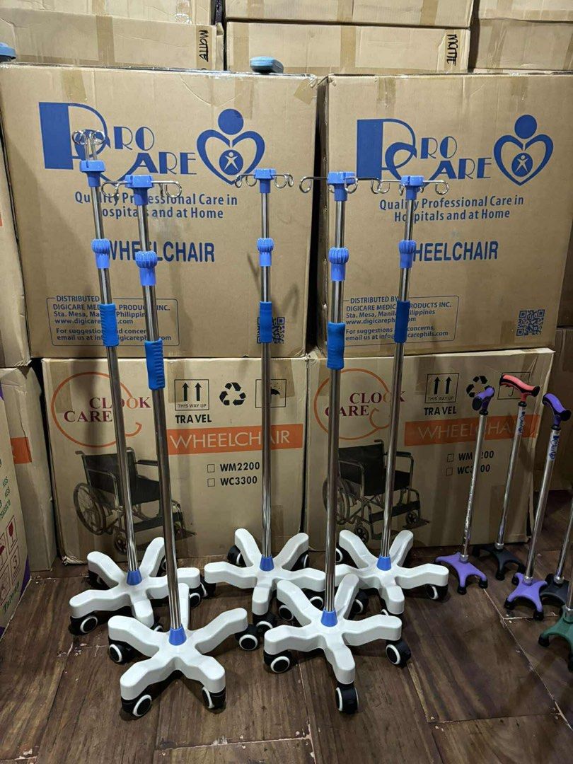 IV Drip Stand with Wheels (Category: Health Monitors & Weighing Scales) located in Manila. Submitted by rosel2001 (Listing ID 1431417277, Image 1). Description: - Sturdy IV drip stand with wheels for easy movement. - Adjustable height to suit your needs. - Features multiple hooks for hanging IV bags. - Made of durable stainless steel with a blue accent. - Ideal for hospitals, clinics, and home healthcare settings. - Designed for stability and eas