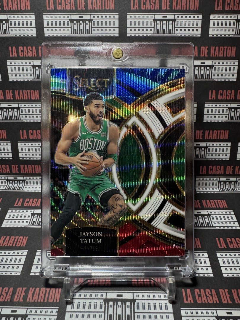 Jayson Tatum Select Celtics Card (Category: Raw Singles) located in Pateros City. Submitted by lacasadekartonph (Listing ID 1431526607, Image 1). Description: - Jayson Tatum Select trading card - Features Jayson Tatum in Celtics uniform - Includes protective holder - Colorful design with 'SELECT' visible.