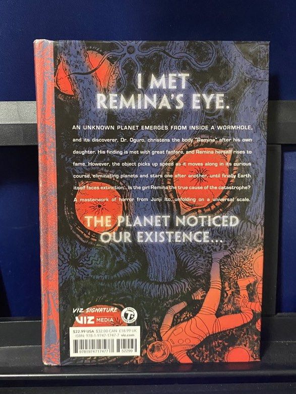 Junji Ito Remina Manga (Hardbound) (Category: Comics & Manga) located in Makati City. Submitted by billikensan (Listing ID 1431557045, Image 2). Description: - Junji Ito's Remina manga - Publisher: VIZ Media - Hardbound hardcover - Like new .
