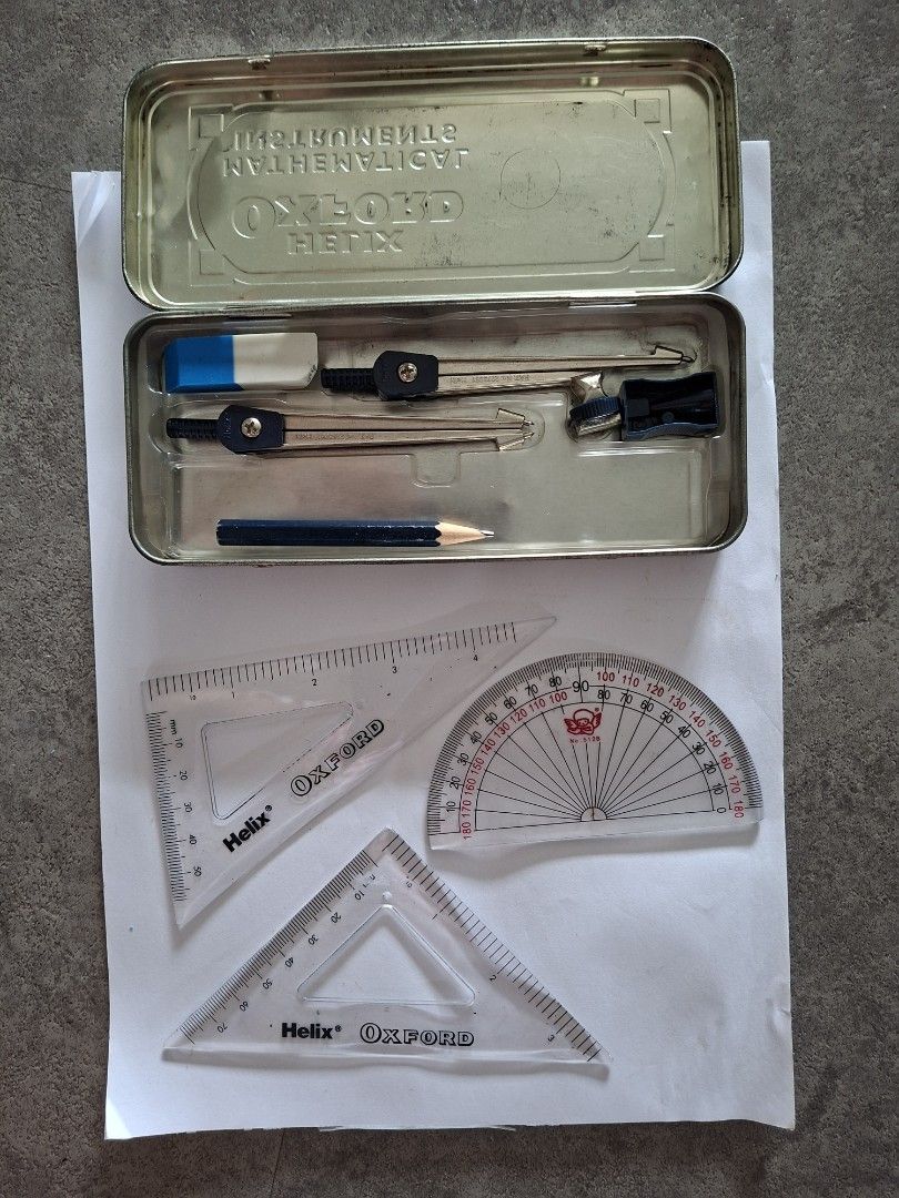 $3, Math Instruments Set (Category: Stationery & School Supplies) located in Singapore. Submitted by moogiku (Listing ID 1431391920, Image 1). Description: $3 Helix Oxford mathematical set, no ruler. cash upon collection @ AMK mrt, Serangoon MRT postage add $2.