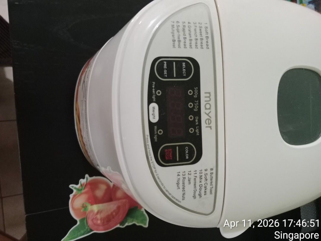 Muli function mayer breadmaker (Category: Other Home Appliances) located in Singapore. Submitted by swiftstone_515799 (Listing ID 1431479940, Image 4). Description: .