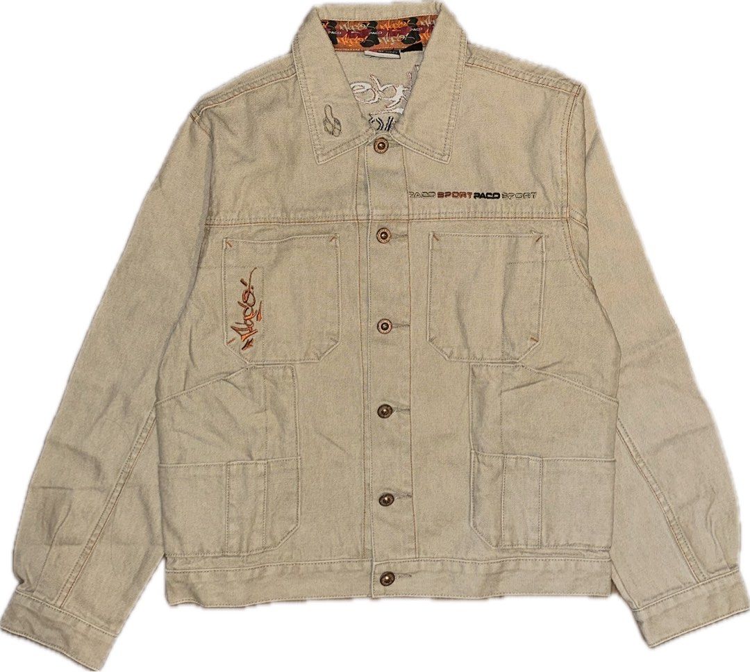 Paco Denim Jacket Khaki Colorway (Category: Coats, Jackets and Outerwear) located in Pasay City. Submitted by ishrku (Listing ID 1431442810, Image 1). Description: 22 pit to pit 24 length.