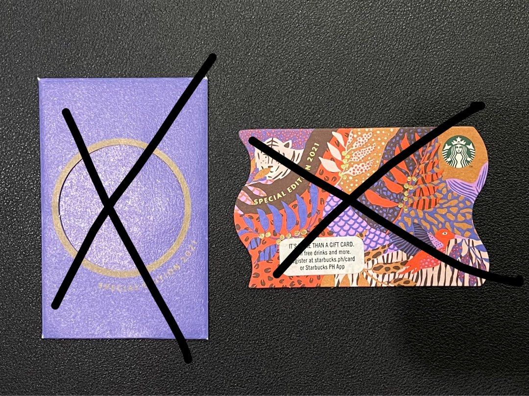 PH Starbucks Card (Category: Store Credits) located in Cabiao. Submitted by johnmaverickhz (Listing ID 1345576732, Image 3). Description: ₱70 each except for Special Edition 2021 with card sleeve (₱80) pin intact for collection purposes only .