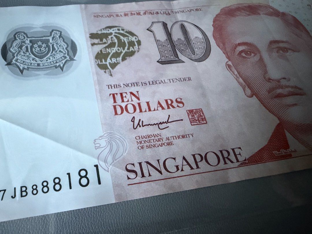 Polymer $10 Note (Almost solid 8) (Category: Currency) located in Singapore. Submitted by drifter14 (Listing ID 1431386568, Image 2). Description: - Singapore $10 banknote - Features Yusof bin Ishak - Serial Number: 7JB888181 (Almost solid 8).