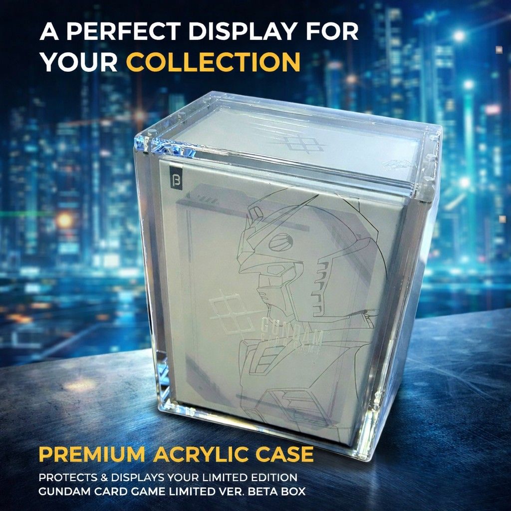 [NEW Design] Premium Acrylic Case for Gundam Card Game Beta Box (Category: Trading Cards Accessories) located in Singapore. Submitted by yenwtz (Listing ID 1431563267, Image 1). Description: - Brand New - High Quality, Premium acrylic case for Gundam TCG Beta Box. - Protects and Displays your limited edition box set - Keeps your valuable items safe and visible. - Ideal for collectors - Special Size Enquire for more info..
