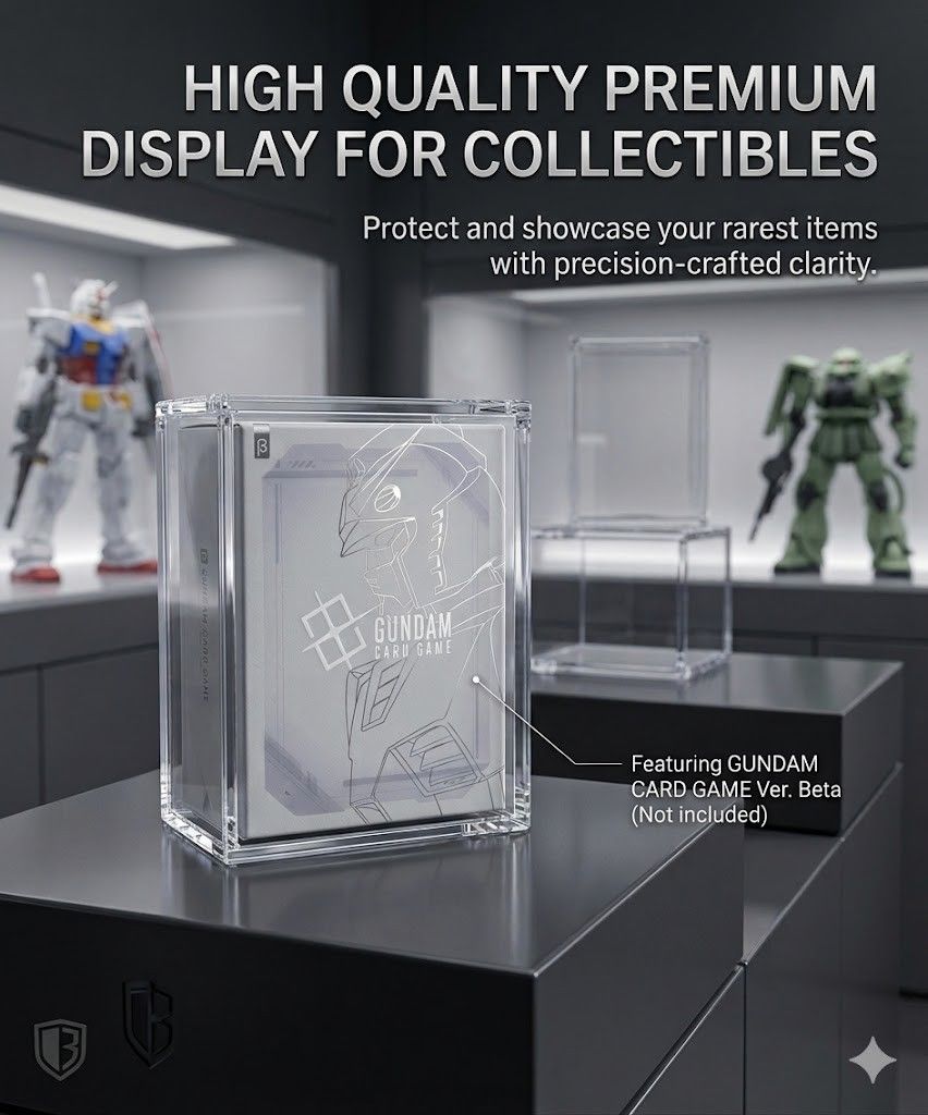 [NEW Design] Premium Acrylic Case for Gundam Card Game Beta Box (Category: Trading Cards Accessories) located in Singapore. Submitted by yenwtz (Listing ID 1431563267, Image 2). Description: - Brand New - High Quality, Premium acrylic case for Gundam TCG Beta Box. - Protects and Displays your limited edition box set - Keeps your valuable items safe and visible. - Ideal for collectors - Special Size Enquire for more info..