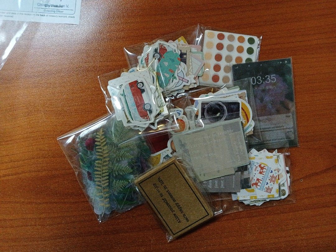 Random Pet & Deco Stickers and Paper Quotes (Category: Art & Prints) located in Makati City. Submitted by azyraelian (Listing ID 1431397320, Image 1). Description: Take All for 300 • 20-40pcs Assorted Pet/Deco Stickers (Big & Small) • cute characters, landscapes and stamp illustrations. • ideal for decorating notebooks especially journals • with quotes printed in kraft papers • stickers are packed in clear plastic • ALL ARE PRE-LOVED • with Freeb