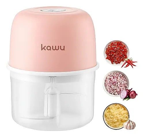 Rechargeable Food Processor (Category: Juicers, Blenders & Grinders) located in Quezon City. Submitted by ana-chan (Listing ID 1431442194, Image 2). Description: Kawu rechargeable food processor for quick food prep! Chops veggies, garlic, and chili. Includes USB cable. Compact pink & white design..