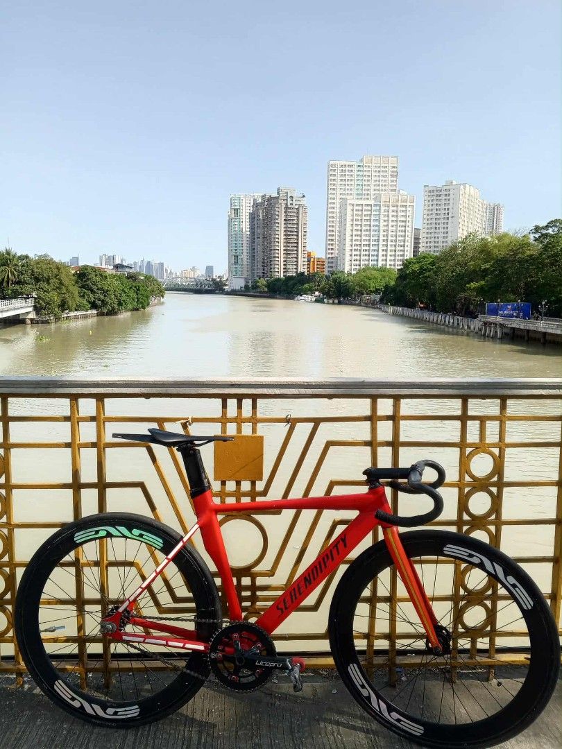 Serendipity Fixed Gear Bike (Category: Bicycles) located in Batangas. Submitted by jamechyz (Listing ID 1431397651, Image 2). Description: MAY LAST PRICE PA Frame Serendipity Tsunami v2 fork Serendipity sp Sy stclamp Cockpit fullcarbon dropbar size 38 Roadnado saddle Uno matte black stem +130 - 17 Geestar 🔯 sealed bearing mountainpeak topcap Drivetrain Geestar 50TT x litepro OB shimano cleats pedal MAYA CHAIN Wheelset Front 60mm taiwan rim Chaoy