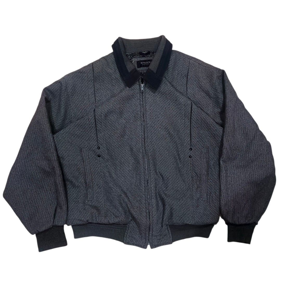 Singace Herringbone Pattern Jacket - LL (Category: Coats, Jackets and Outerwear) located in General Santos City (Dadiangas). Submitted by _jackeith (Listing ID 1431380162, Image 1). Description: - Singace herringbone jacket - Full zip closure - Collared neckline - Ribbed cuffs and hem - Soft, textured lining - Two front pockets - Classic bomber silhouette - Size: LL -Condition: No issue -Dimes: 25L 23W.