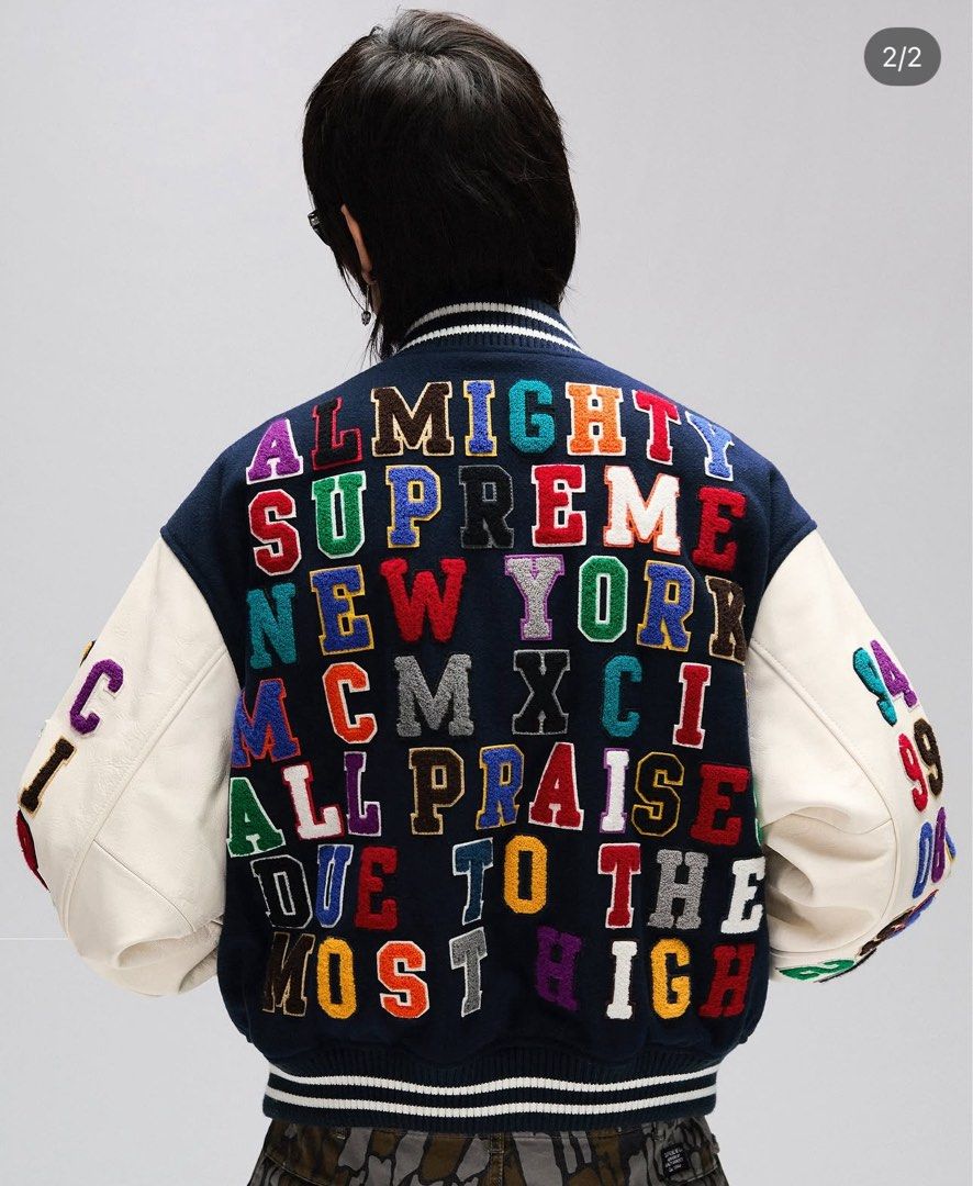 Supreme All Praise Varsity Jacket (Category: Coats, Jackets and Outerwear) located in Pasay City. Submitted by synag (Listing ID 1431567791, Image 3). Description: Supreme All Praise Varsity Jacket Small but it fits like M-L Used Once for Oside Mafia MV Shoot If you wanna ask or negotiate just dm me..