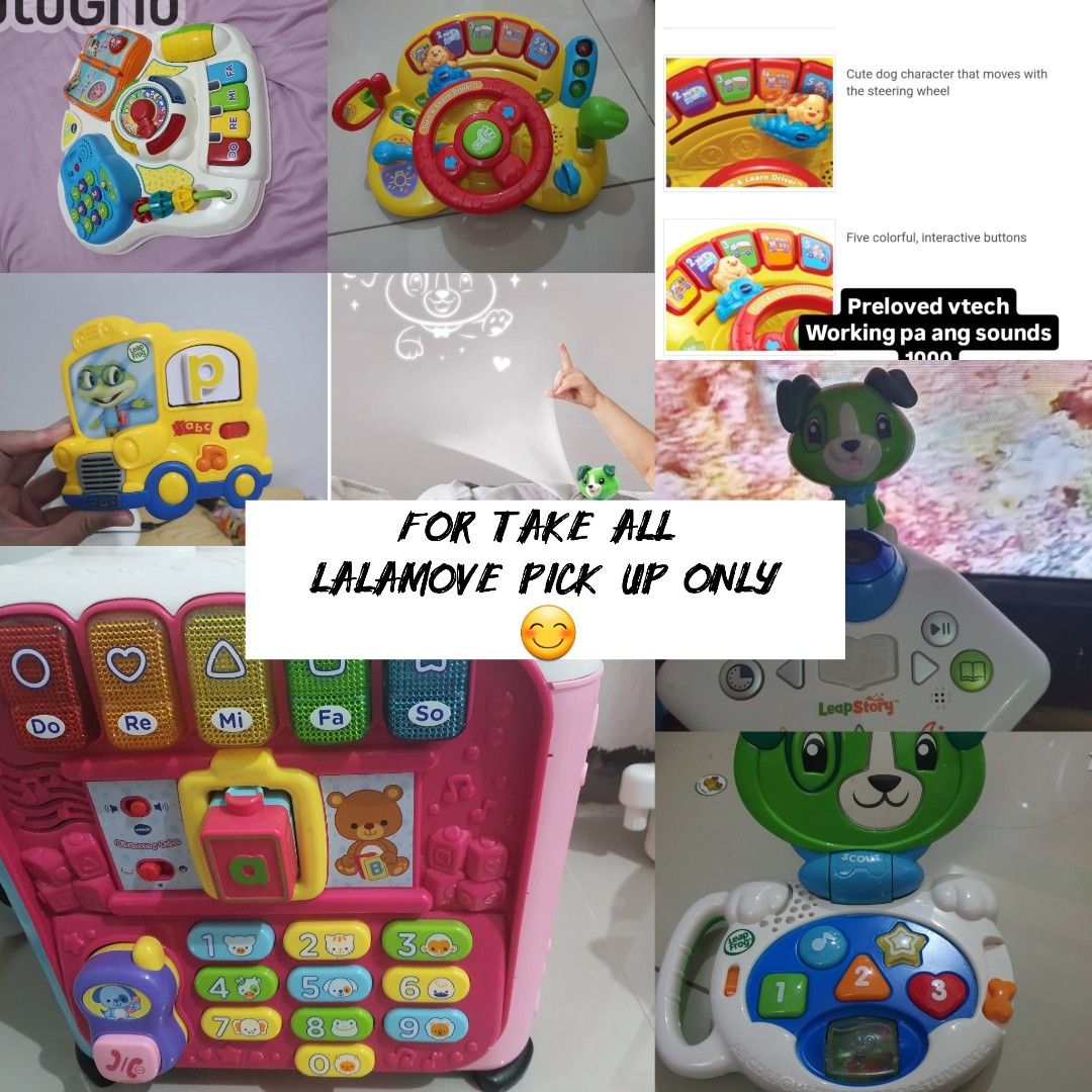 Take all Outgrown Vtech leap frog battery op (Category: Infant Playtime) located in Quezon City. Submitted by lykpossession (Listing ID 1431446298, Image 1). Description: battery op working sounds and lights some parts missing like letters blocks, accessories. not affected performance ng toys. super sulit mga mii. mall price worth 1k+ to 5k with freebies sa mag take all😊.